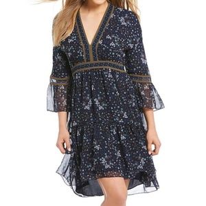 NWT Navy Blue Floral Print High-Low Hippie Dress M